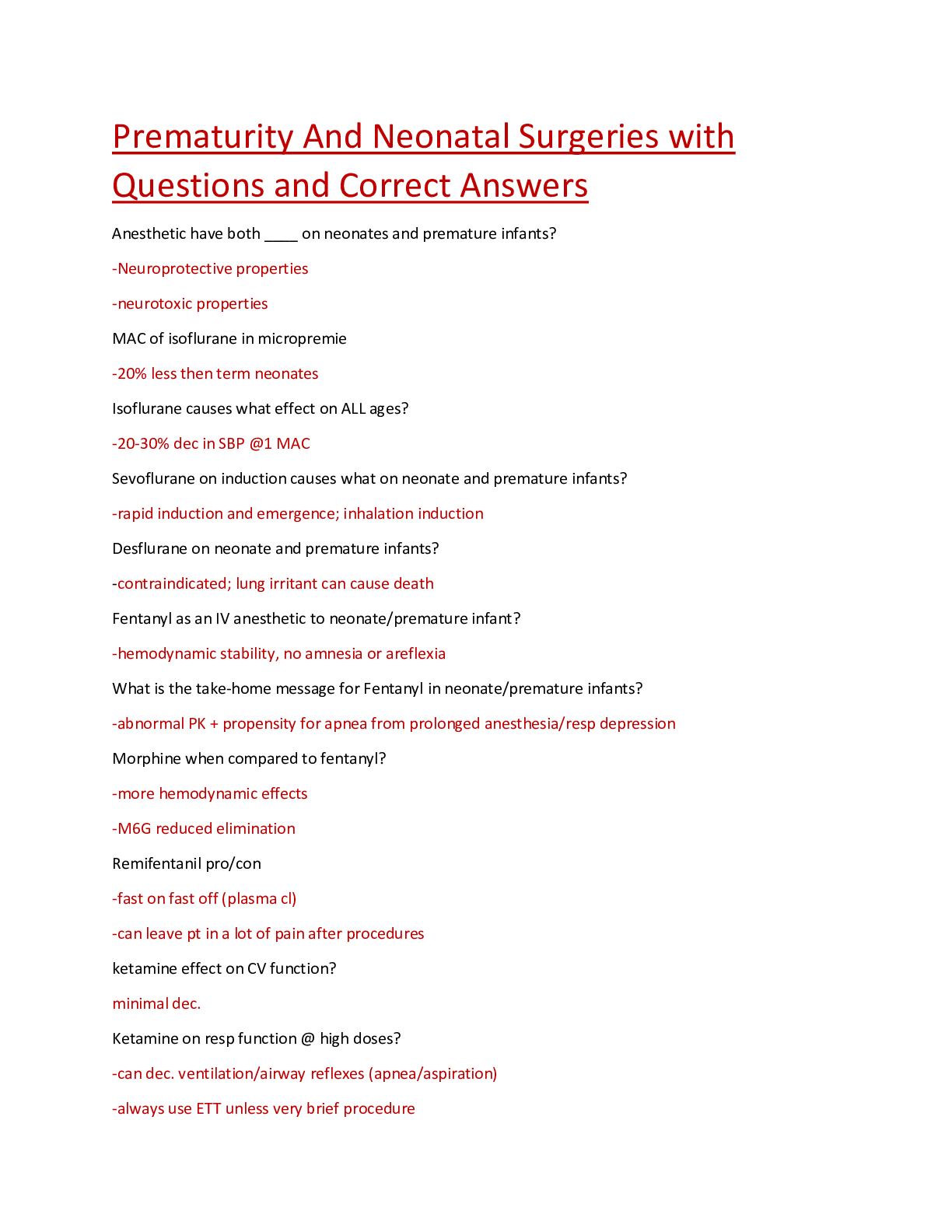 Preview image for Prematurity And Neonatal Surgeries with Questions and Correct Answers
